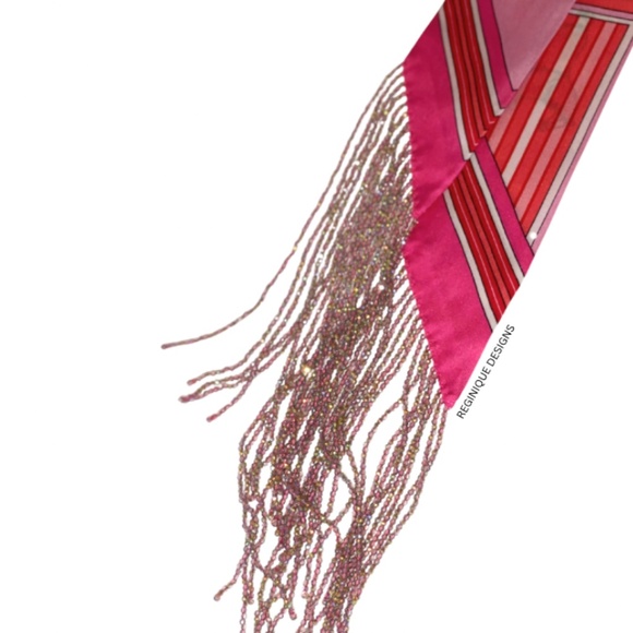 SeraBijoulet™ Handcrafted Silk Skinny Scarf with Beaded Fringe - Picture 6 of 7